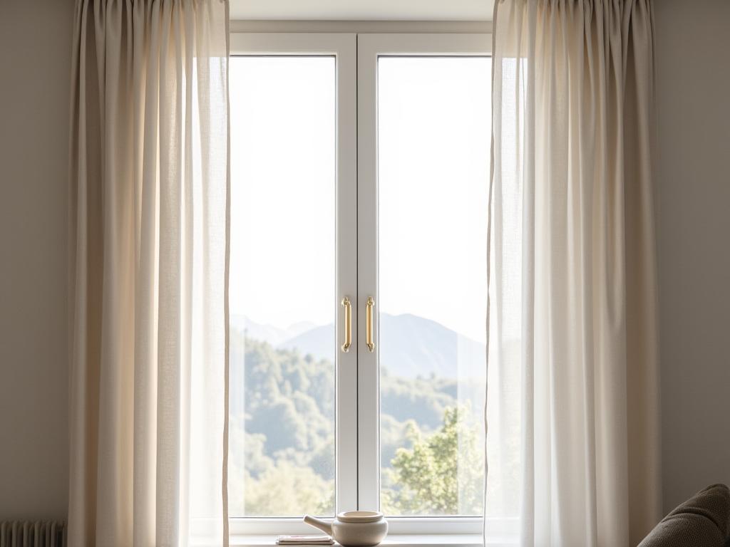 Eco-friendly linen curtains in Swiss apartment with natural light